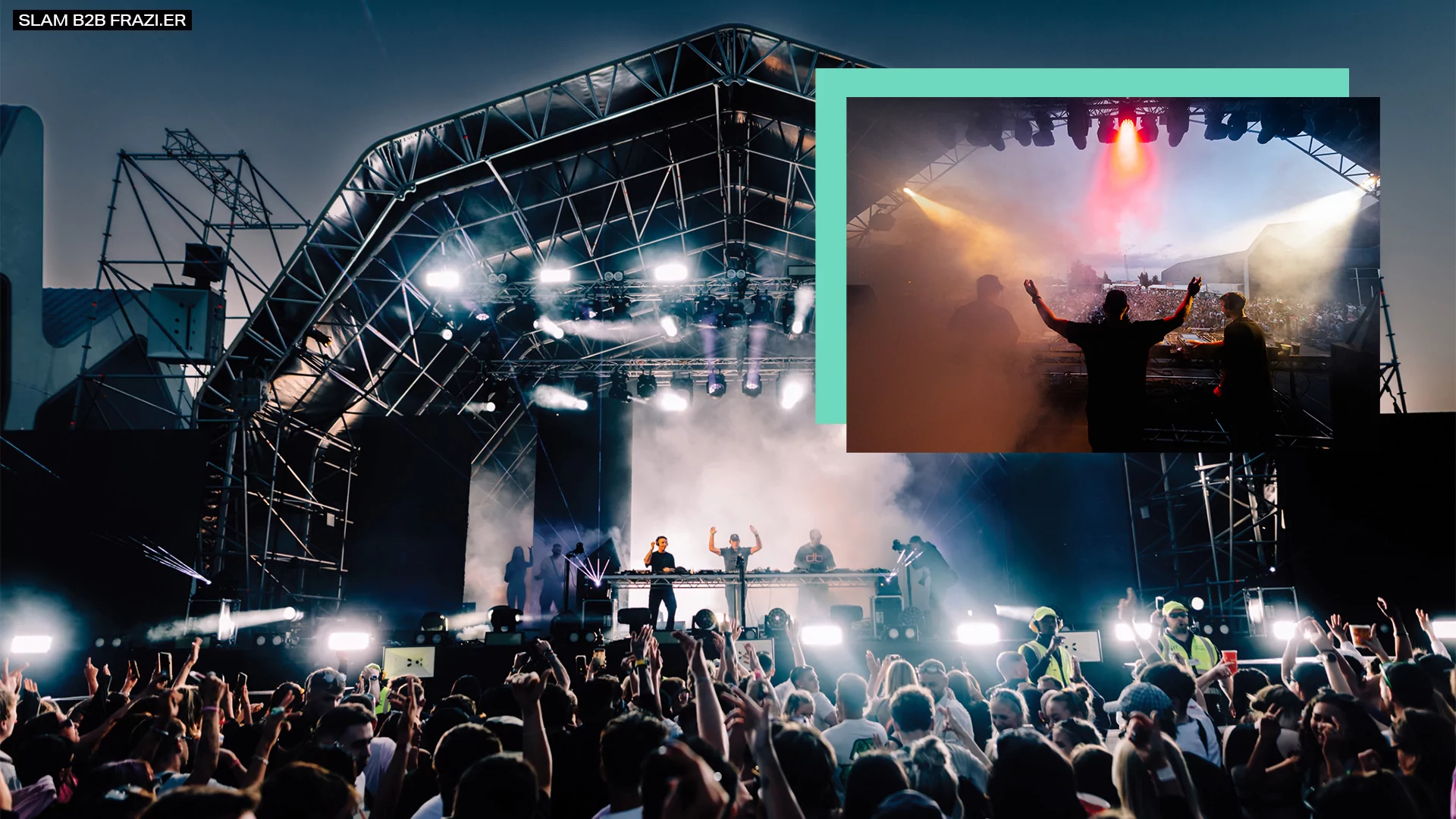two photos of slam playing b2b with fr.azier on the riverside mainstage